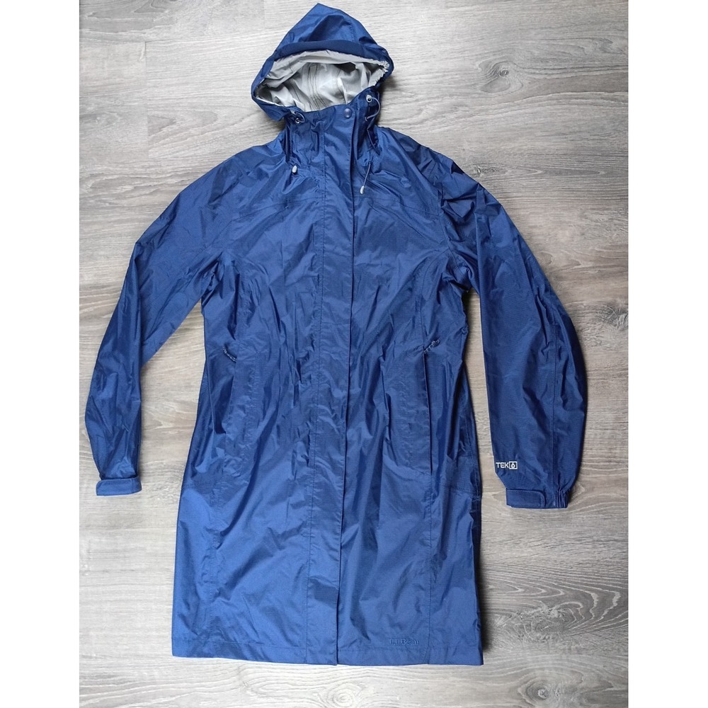 LL Bean Jacket Women S Reg Blue Trail Rain Coat Hooded Nylon Tek Ripstop 268313